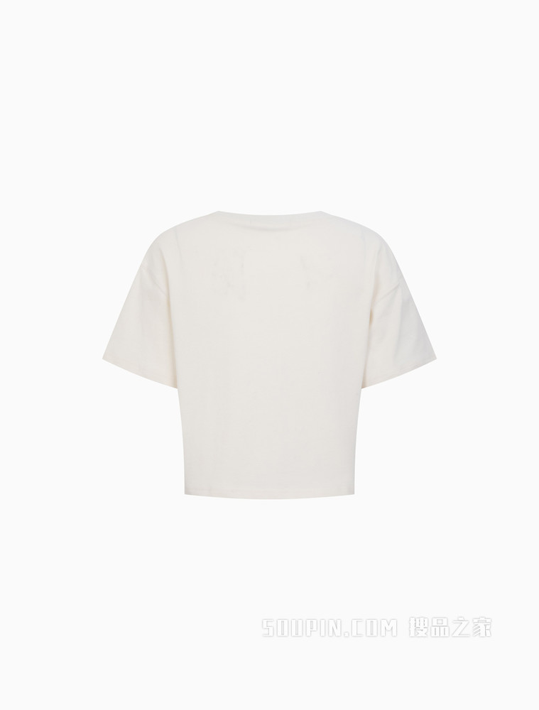 Calvin Klein 女士舒适纯棉交叠LOGO短款宽松短袖T恤J217955