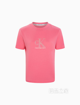 Calvin Klein 女士纯棉圆领亮钻胶质LOGO舒适短袖T恤J217796