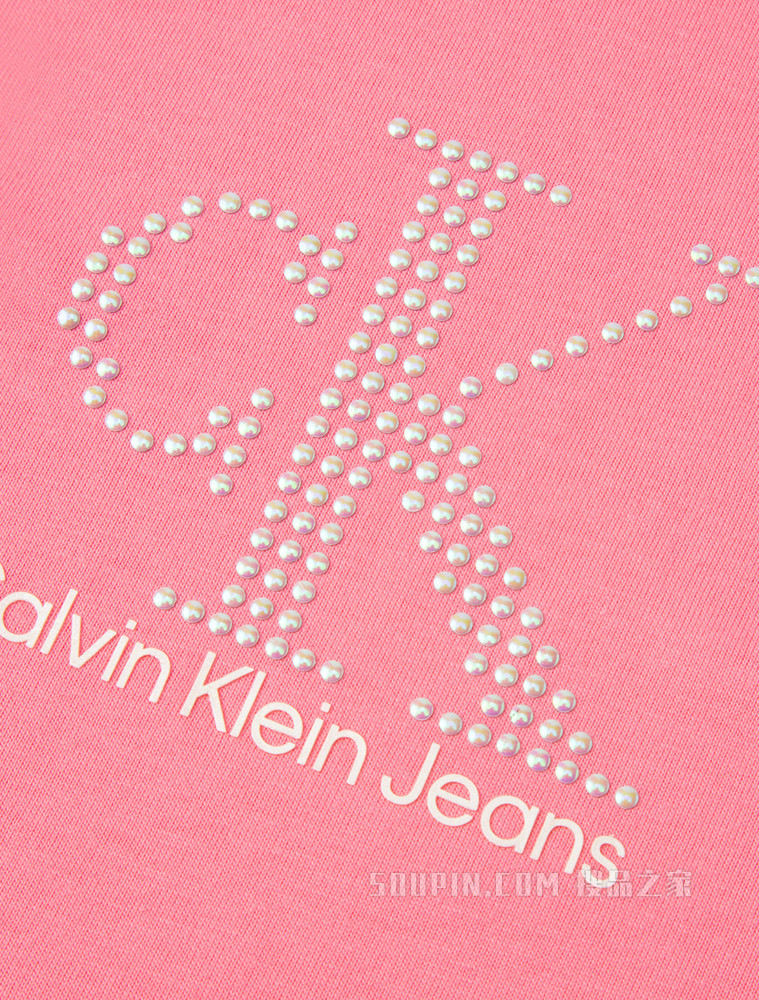 Calvin Klein 女士纯棉圆领亮钻胶质LOGO舒适短袖T恤J217796
