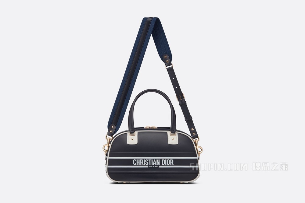 小号 Dior Vibe 拉链保龄球包 蓝色和白色光滑牛皮革