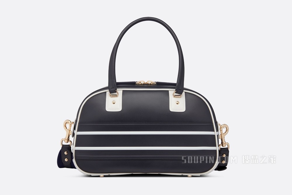 小号 Dior Vibe 拉链保龄球包 蓝色和白色光滑牛皮革