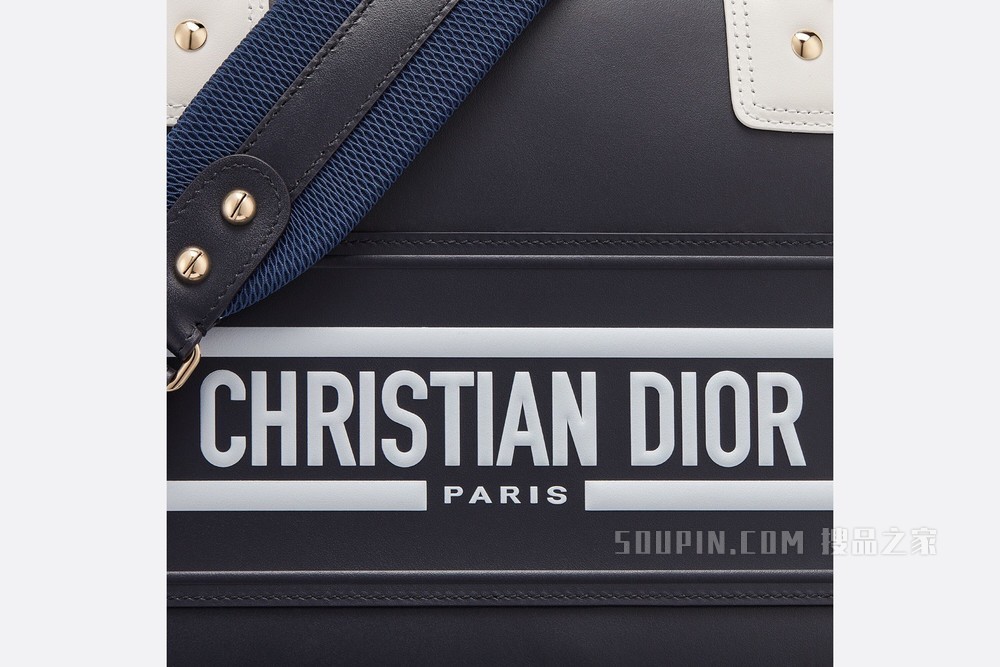 小号 Dior Vibe 拉链保龄球包 蓝色和白色光滑牛皮革