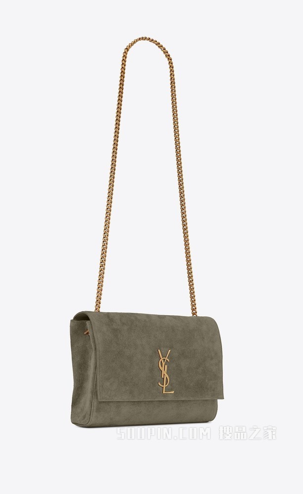 Kate中号亮面皮革和绒面材质双面链条包