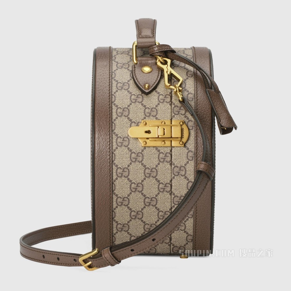 饰织带GG超小号帽子盒 米色和乌木色Supreme帆布