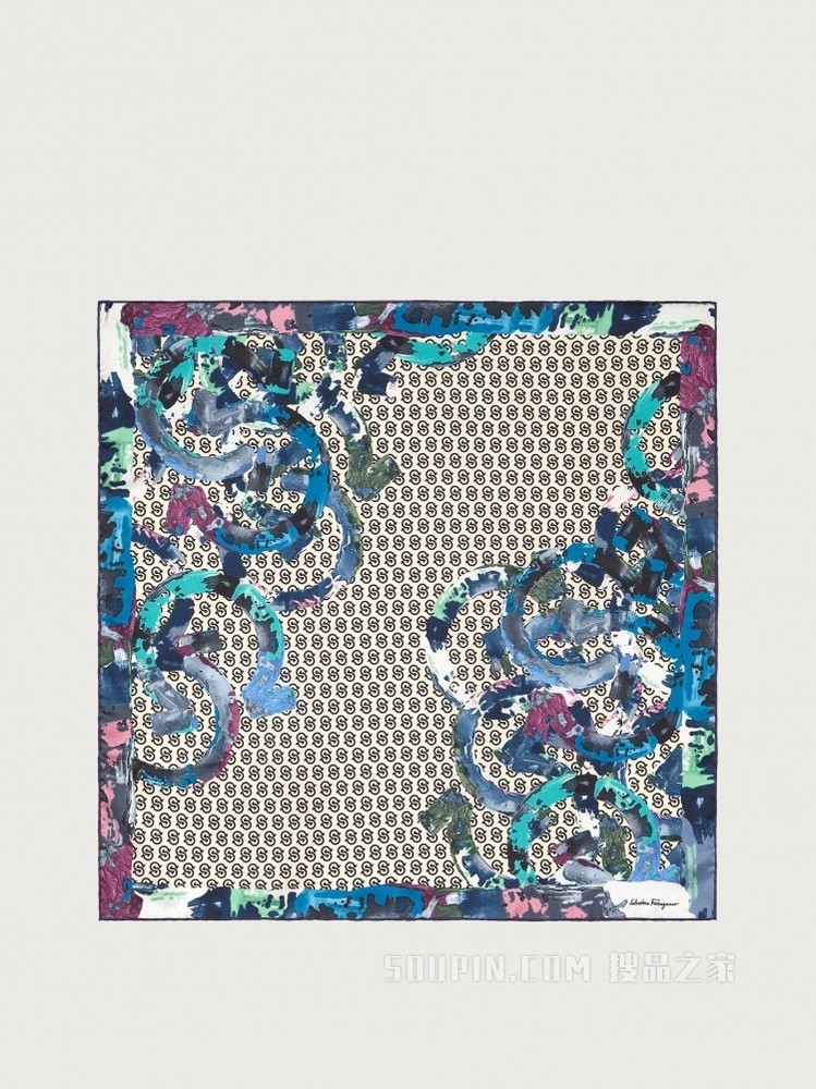 GANCINI GALOURE印花桑蚕丝薄软绸围巾