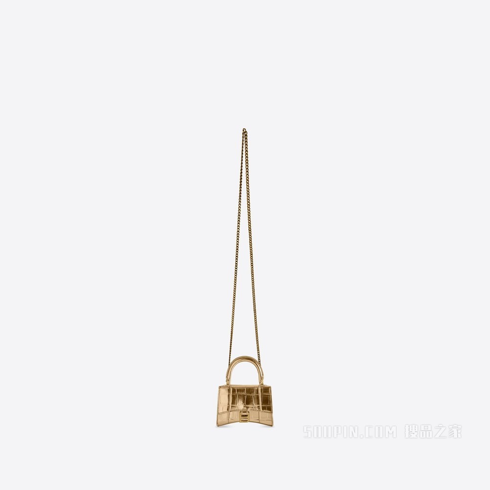 HOURGLASS金属光泽鳄鱼纹压花牛皮革迷你链带包