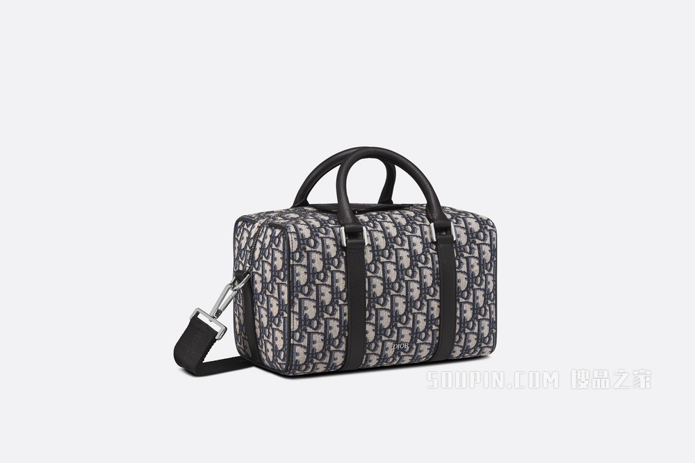 Dior Lingot 26 手袋 米色和黑色 Oblique 印花
