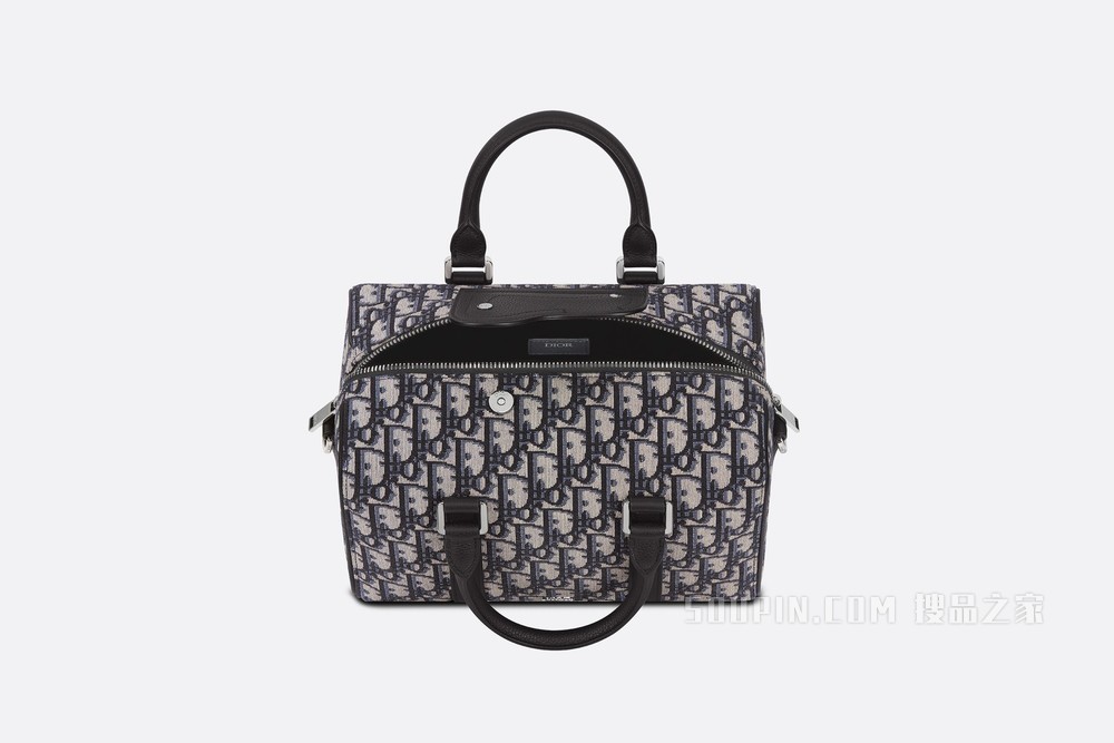 Dior Lingot 26 手袋 米色和黑色 Oblique 印花