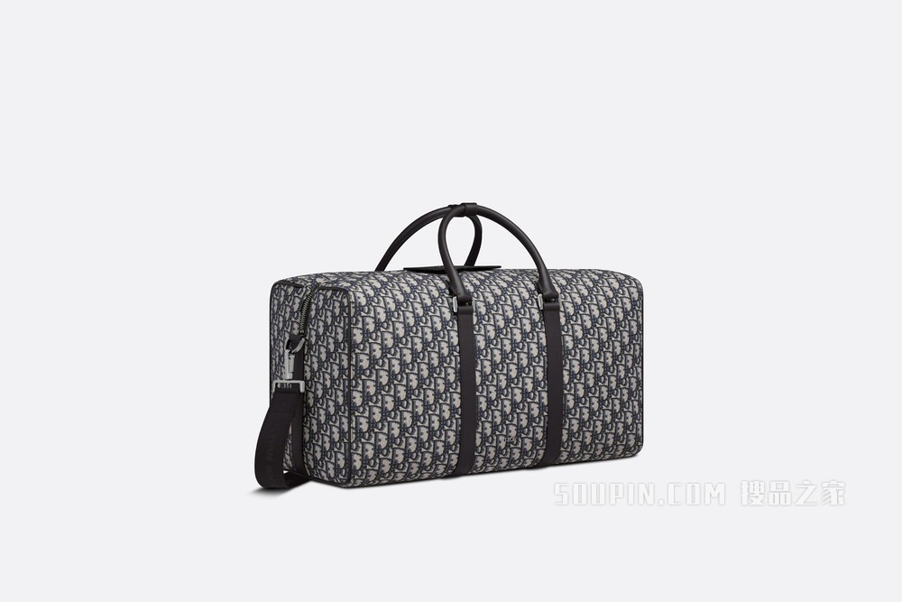Dior Lingot 50 手袋 米色和黑色 Oblique 印花