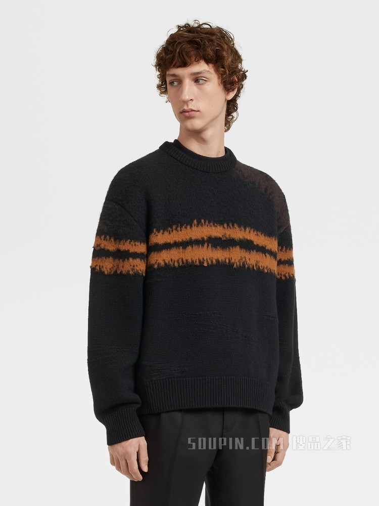 黑色驼色Oasi羊绒圆领针织衫