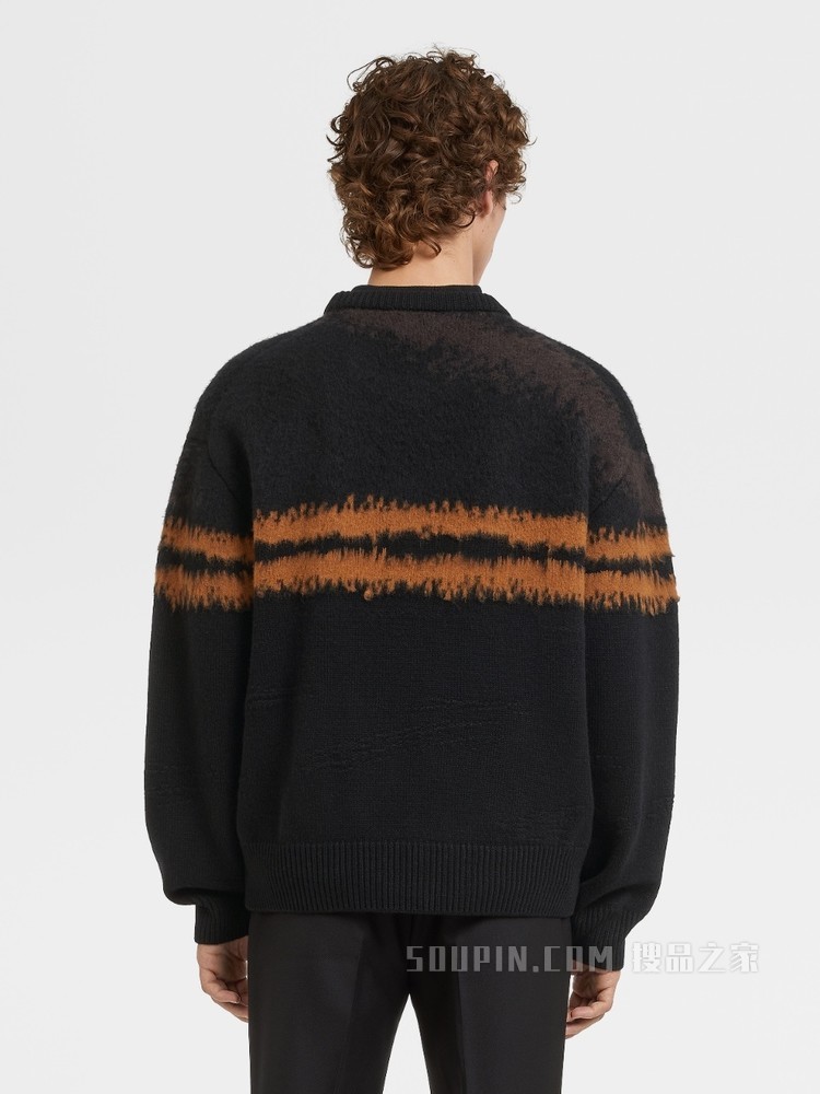 黑色驼色Oasi羊绒圆领针织衫