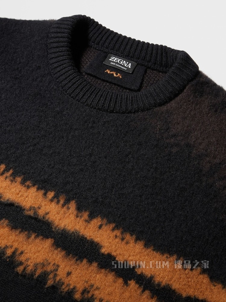 黑色驼色Oasi羊绒圆领针织衫