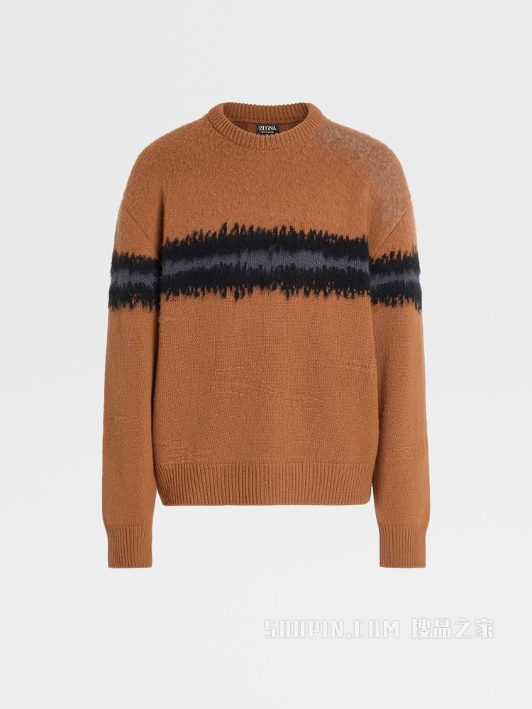 驼色黑色Oasi羊绒圆领针织衫