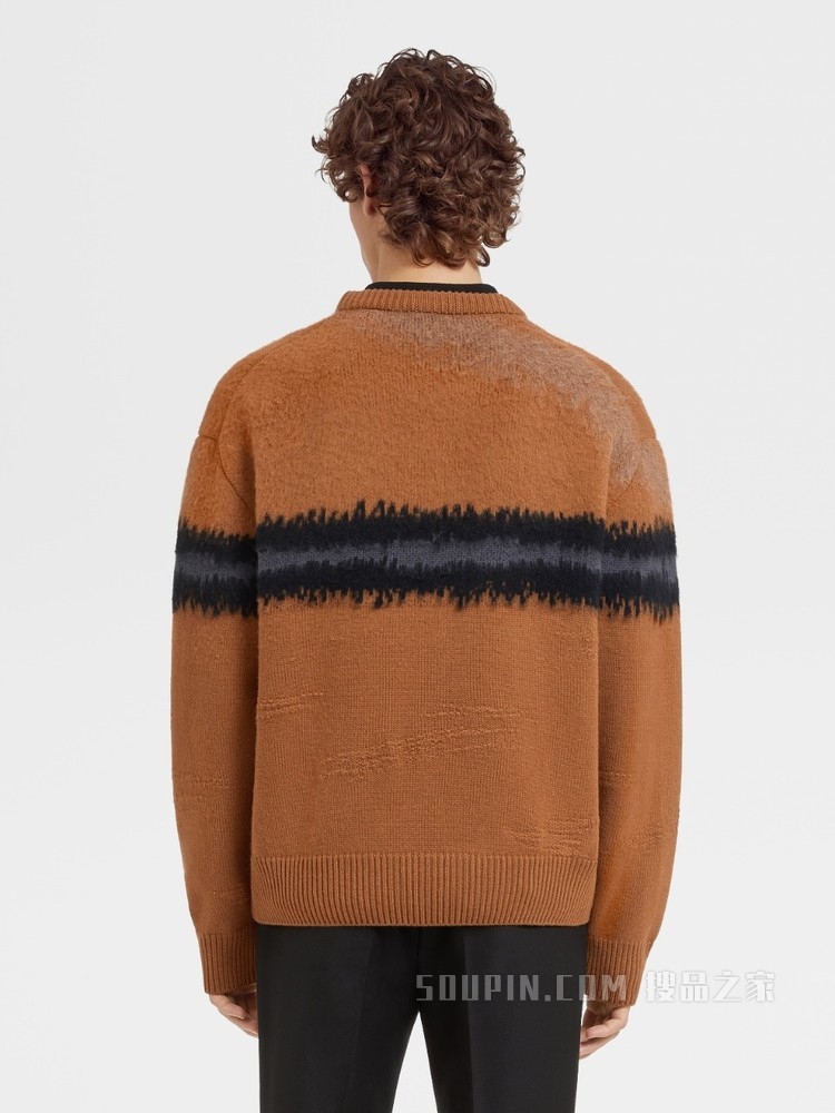 驼色黑色Oasi羊绒圆领针织衫