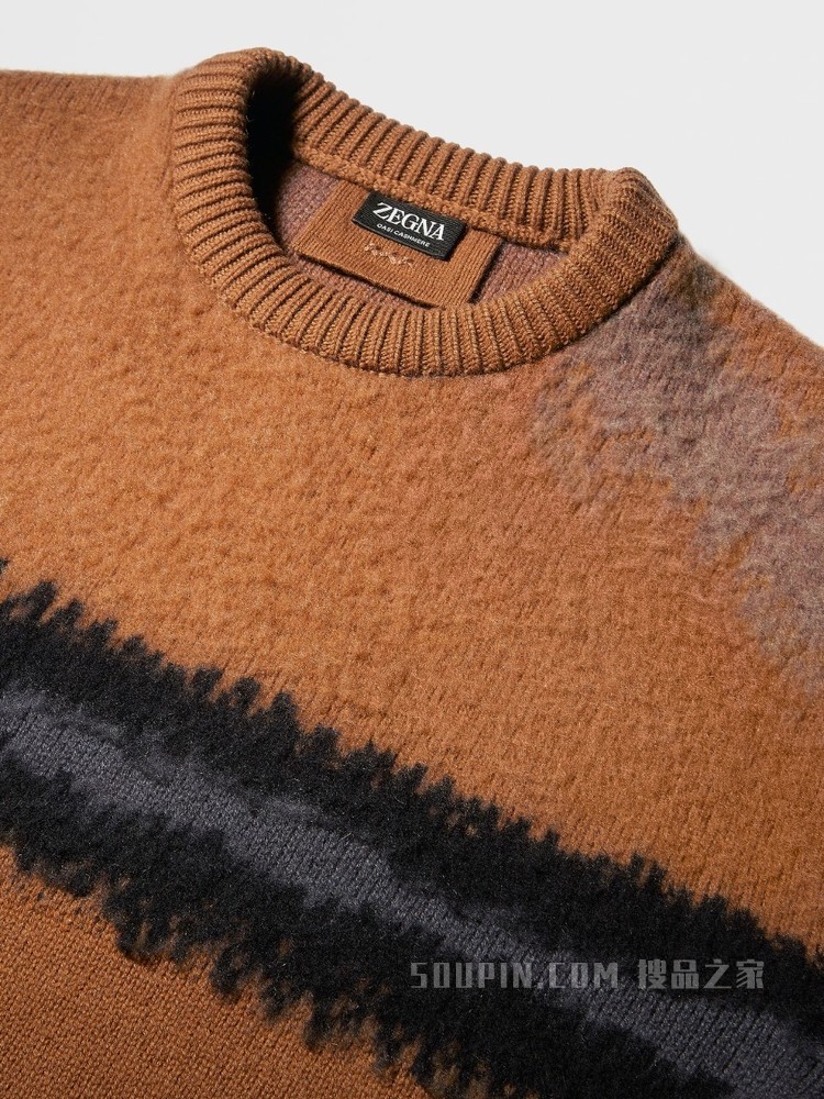 驼色黑色Oasi羊绒圆领针织衫