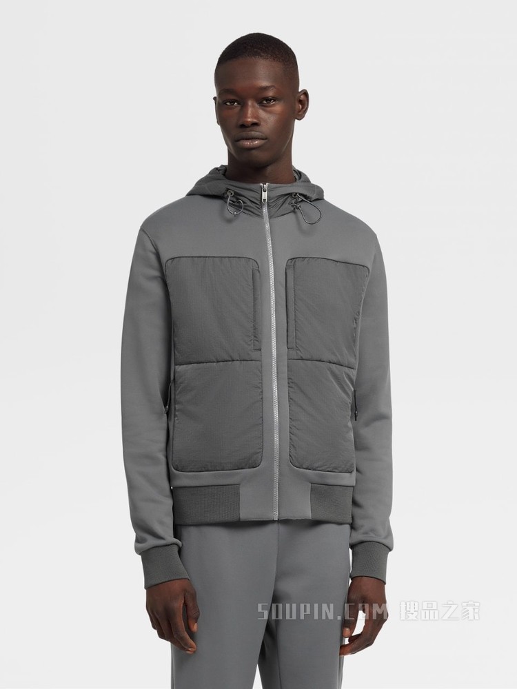 柔软棉质混纺面料全拉链连帽运动衫