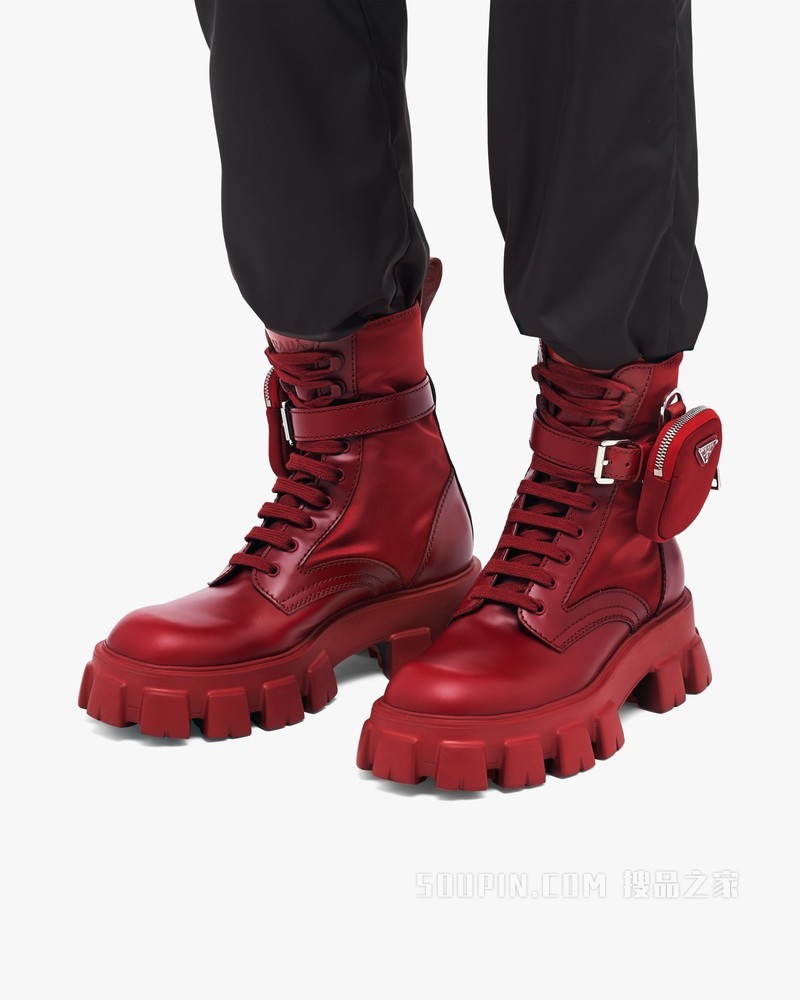 Monolith 亮面皮革和尼龙中筒靴