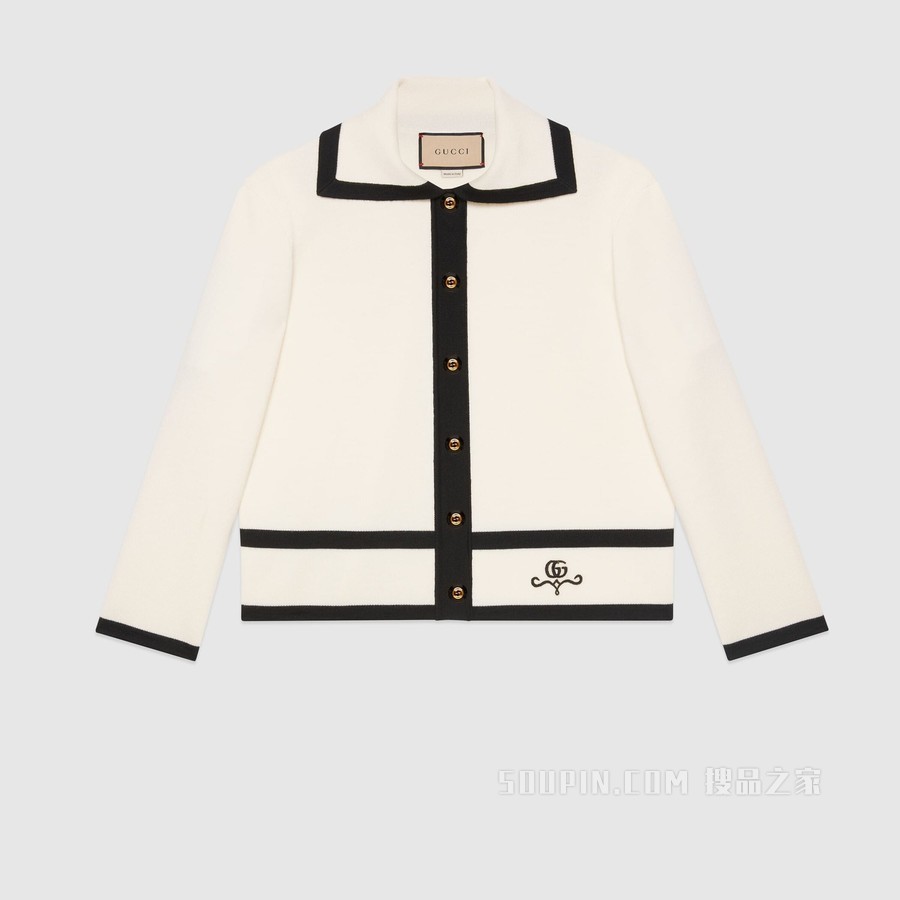 GG珠地棉提花Polo羊毛衫 象牙白色