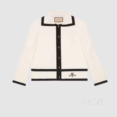 GG珠地棉提花Polo羊毛衫 象牙白色