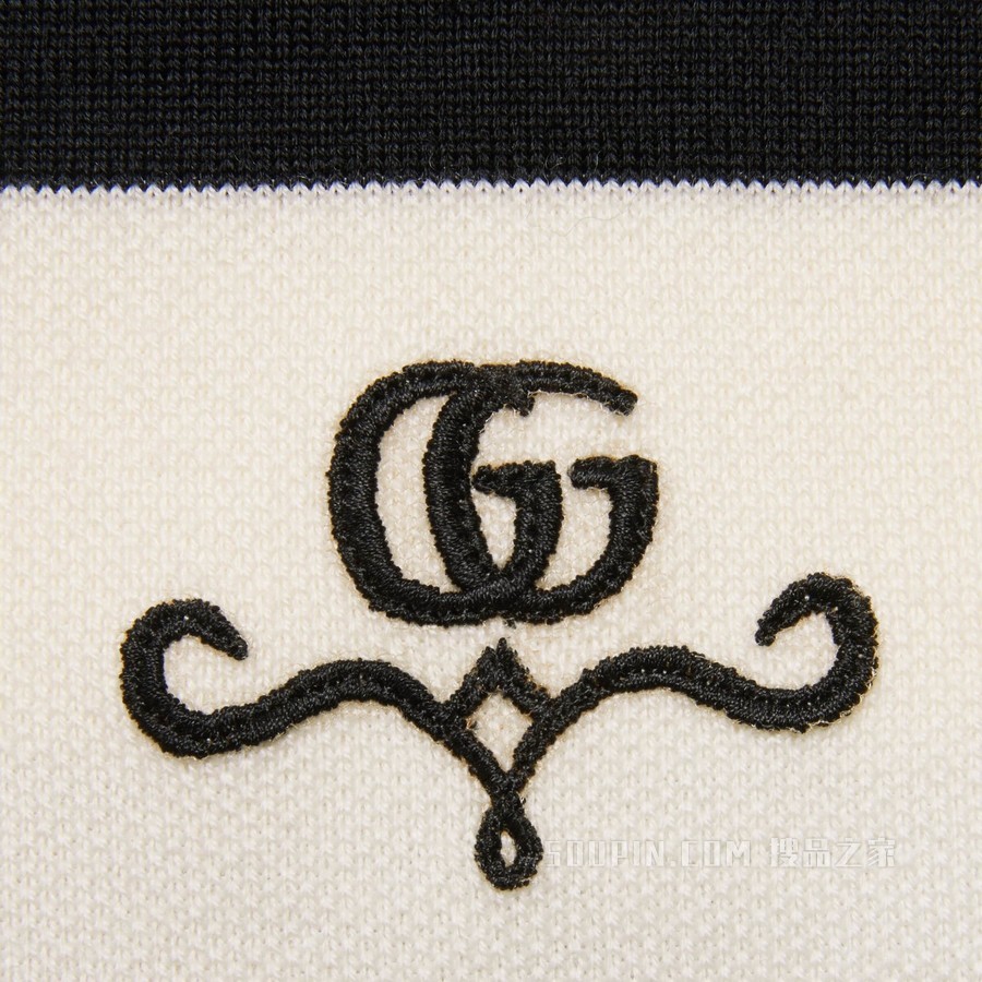 GG珠地棉提花Polo羊毛衫 象牙白色