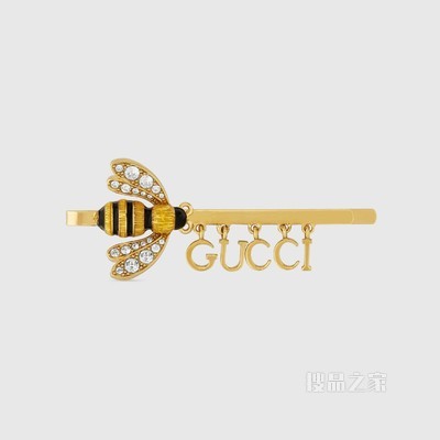 饰手写体Gucci标识蜜蜂发夹 金色调金属