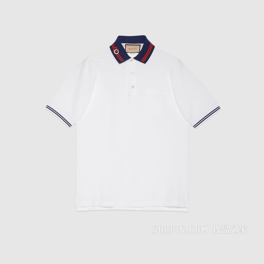 饰互扣式双G珠地棉Polo衫 白色和蓝色