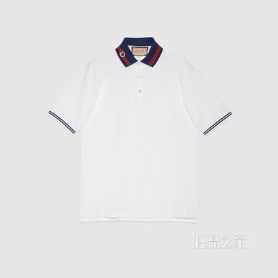 饰互扣式双G珠地棉Polo衫 白色和蓝色