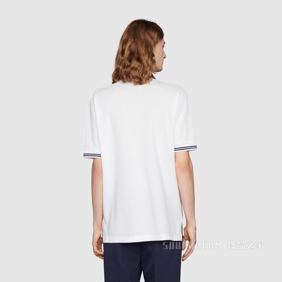 饰互扣式双G珠地棉Polo衫 白色和蓝色