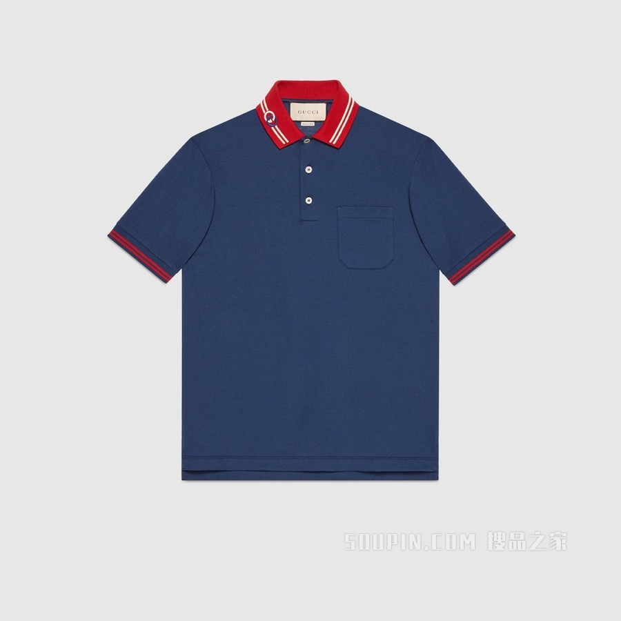 饰互扣式双G珠地棉Polo衫 蓝色和红色