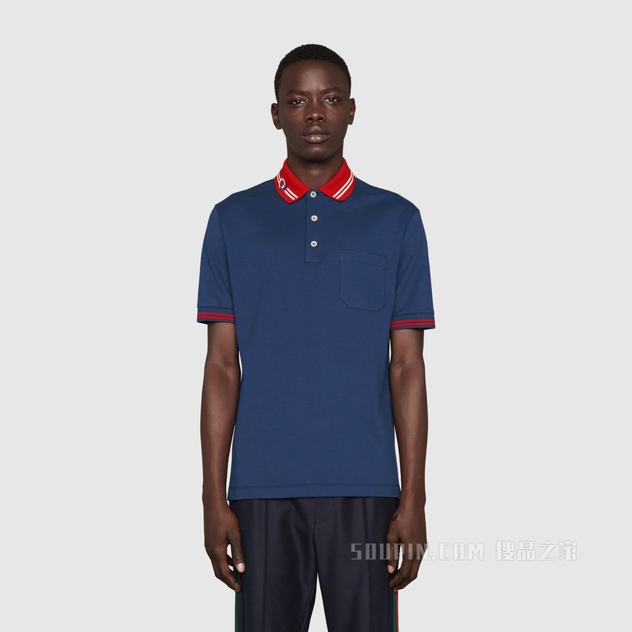 饰互扣式双G珠地棉Polo衫 蓝色和红色