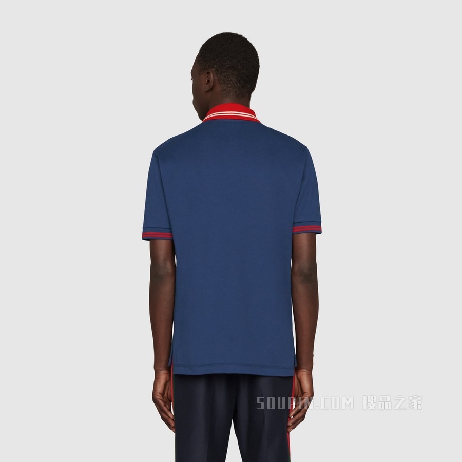 饰互扣式双G珠地棉Polo衫 蓝色和红色