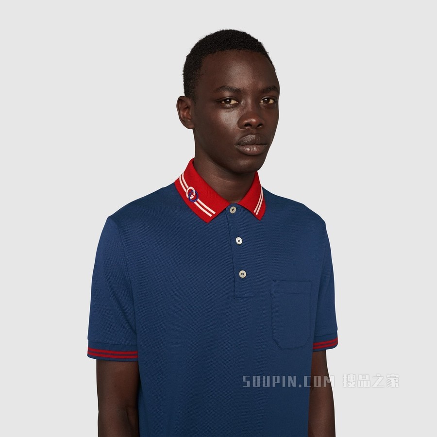 饰互扣式双G珠地棉Polo衫 蓝色和红色