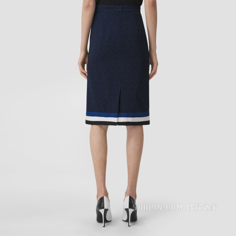 Custom Fit Monogram Print Wool Blend Skirt (Deep Royal Blue) - 女士