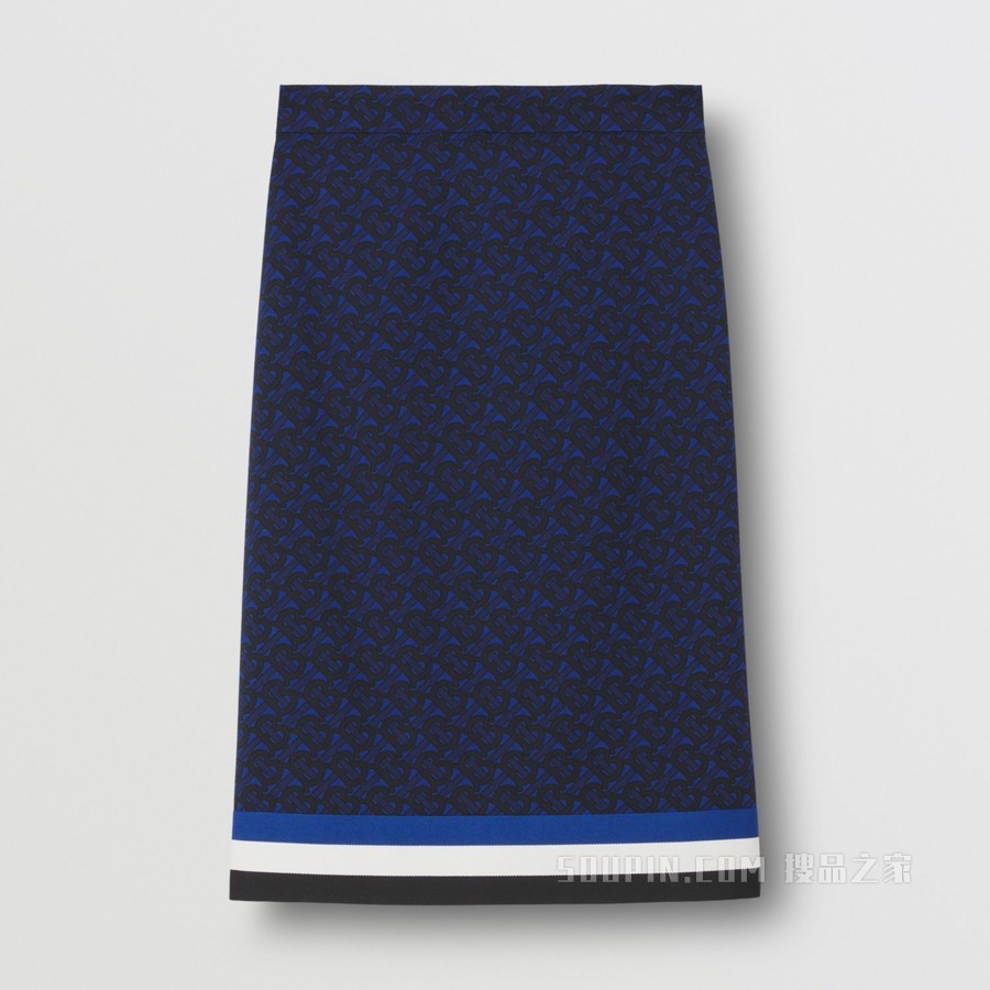 Custom Fit Monogram Print Wool Blend Skirt (Deep Royal Blue) - 女士