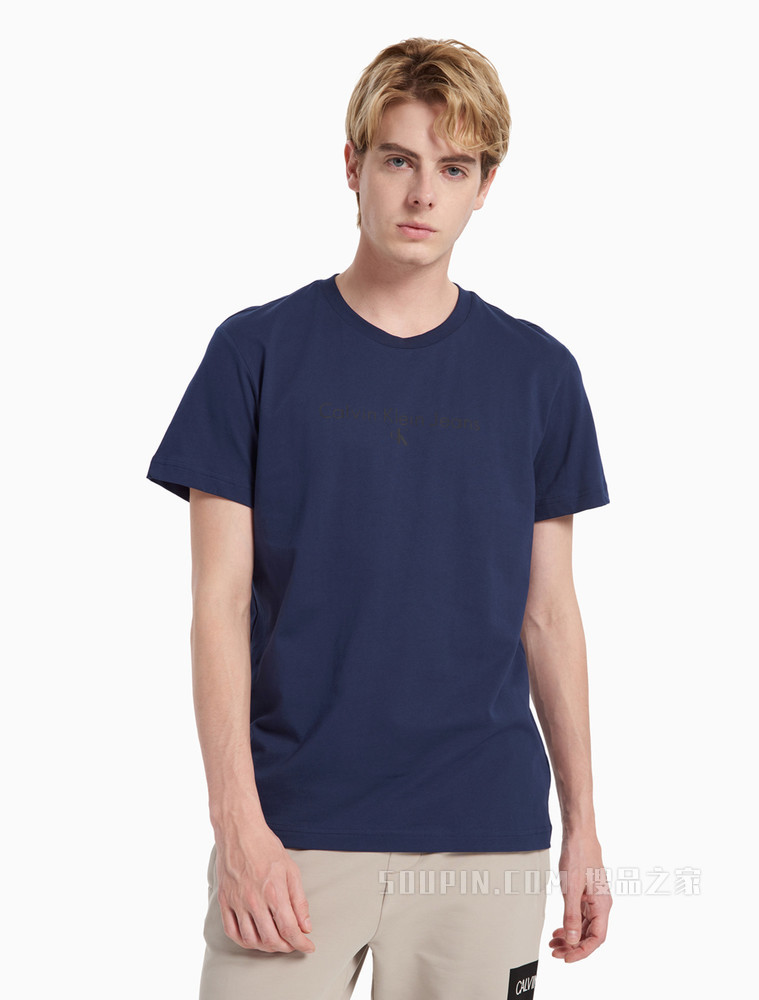 Calvin Klein 男装简约纯棉胶质LOGO印花圆领短袖T恤J318472