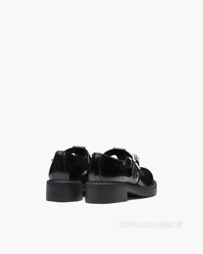 亮面皮革T字系带鞋