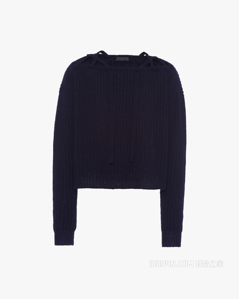 设得兰羊毛交叉绑带毛衣