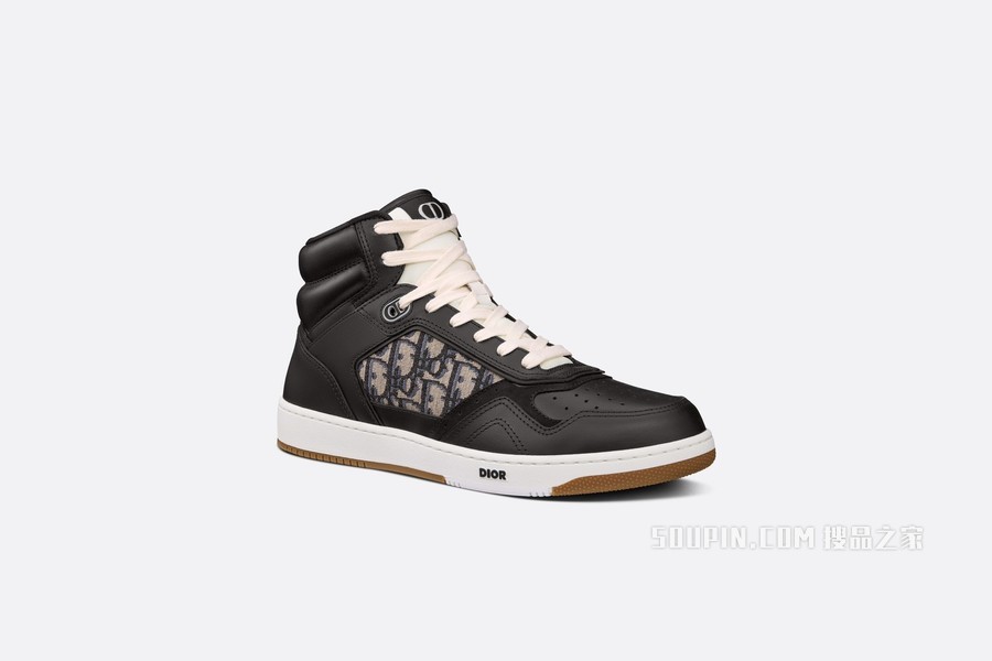 B27 高帮运动鞋 黑色光滑牛皮革搭配米色和黑色 Oblique 印花