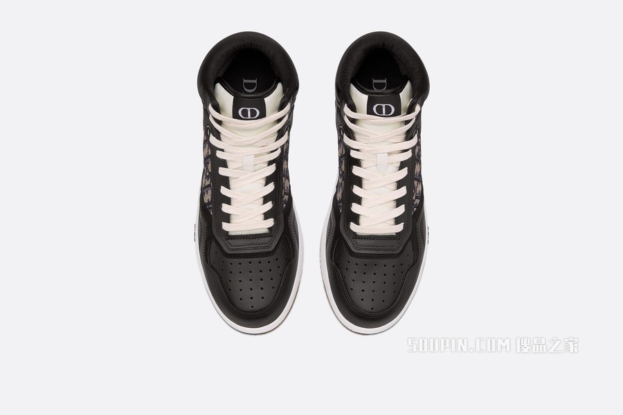 B27 高帮运动鞋 黑色光滑牛皮革搭配米色和黑色 Oblique 印花