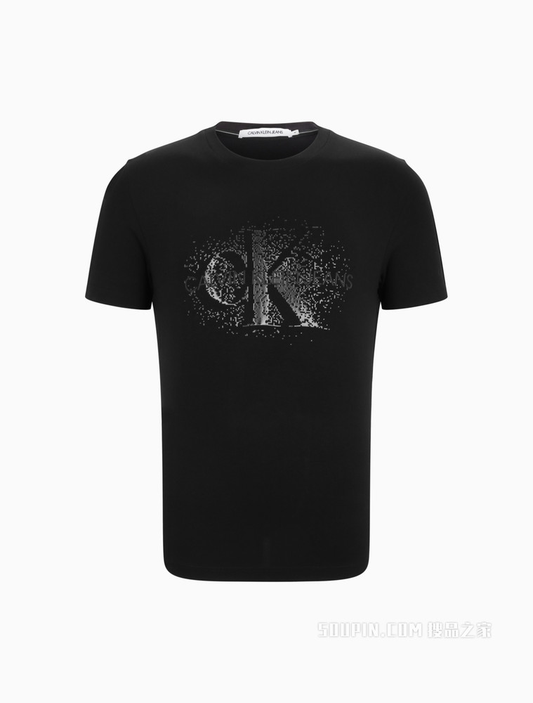 Calvin Klein 男装时尚数码像素层叠LOGO圆领短袖T恤 J318156