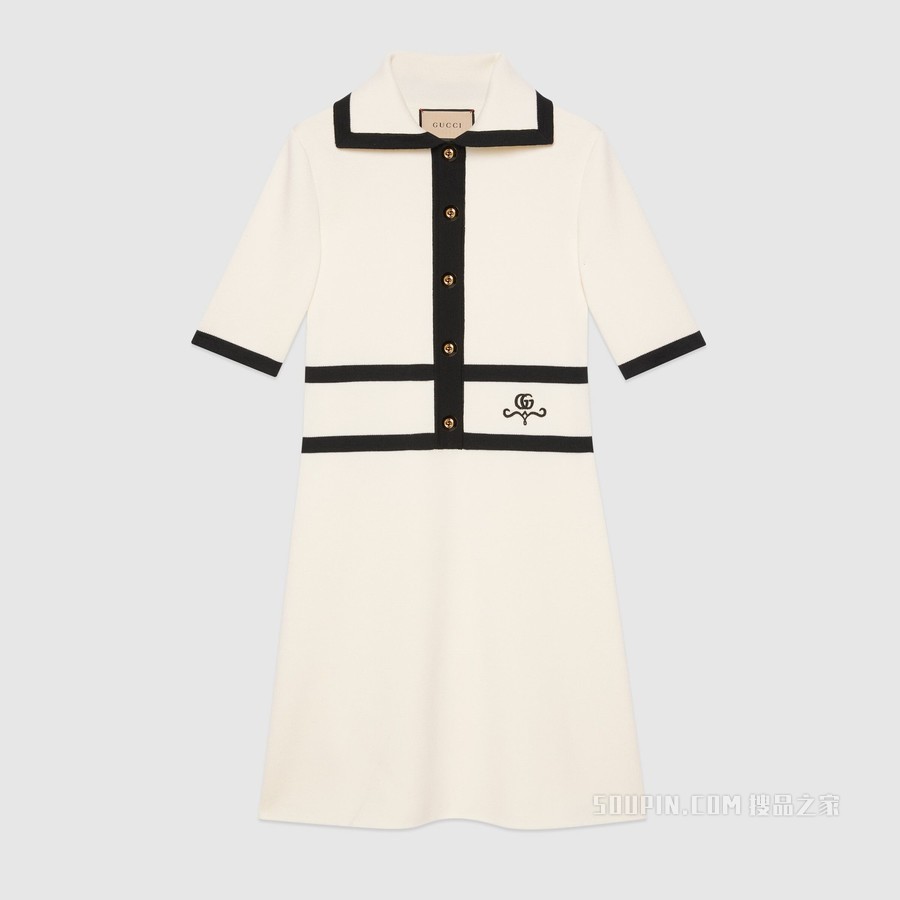 羊毛GG珠地棉提花Polo裙 象牙白色