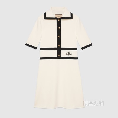 羊毛GG珠地棉提花Polo裙 象牙白色