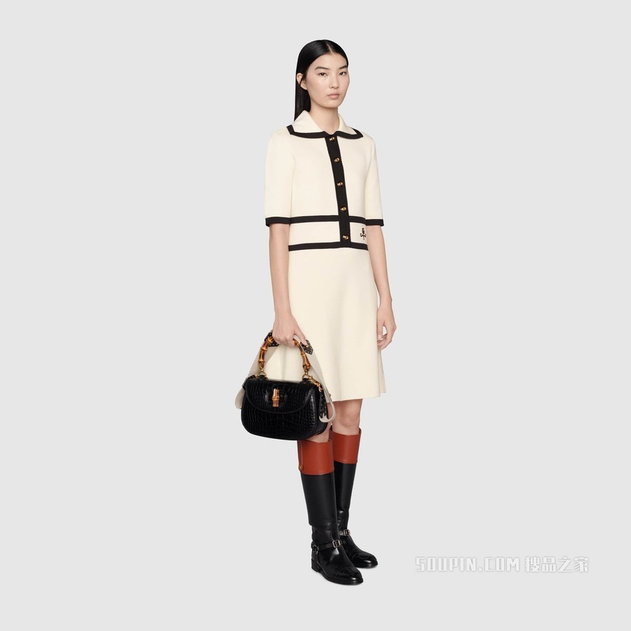 羊毛GG珠地棉提花Polo裙 象牙白色