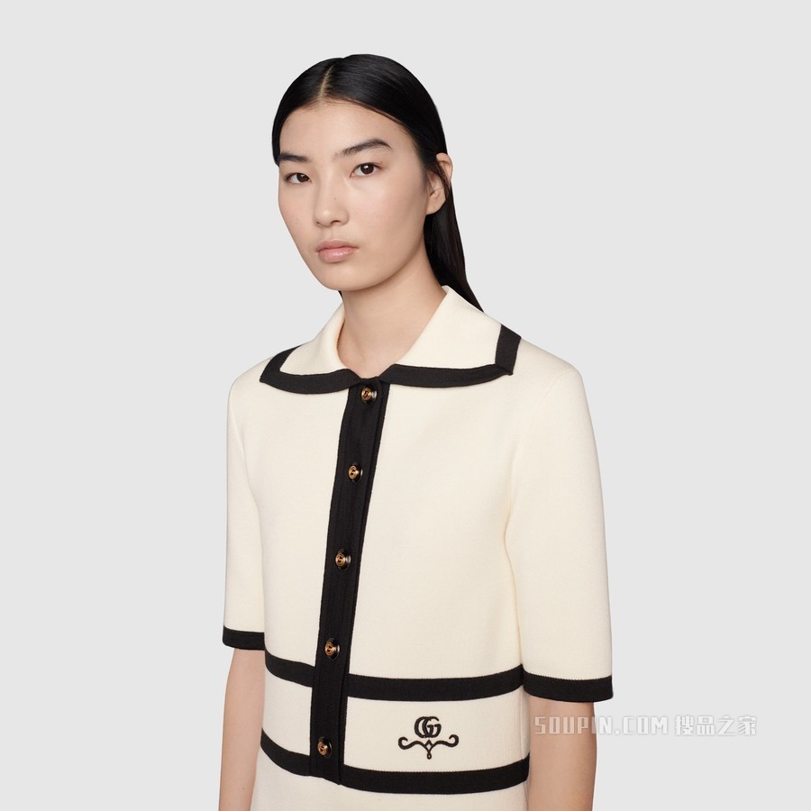 羊毛GG珠地棉提花Polo裙 象牙白色