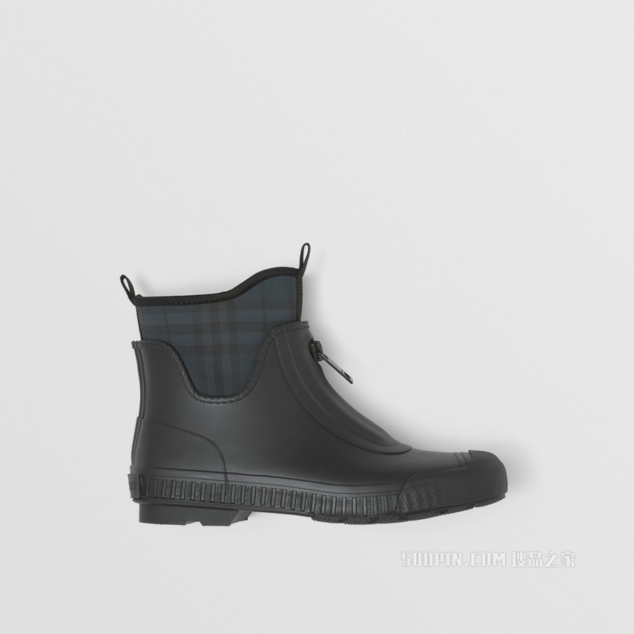 Vintage Check Neoprene and Rubber Rain Boots (Black/charcoal)