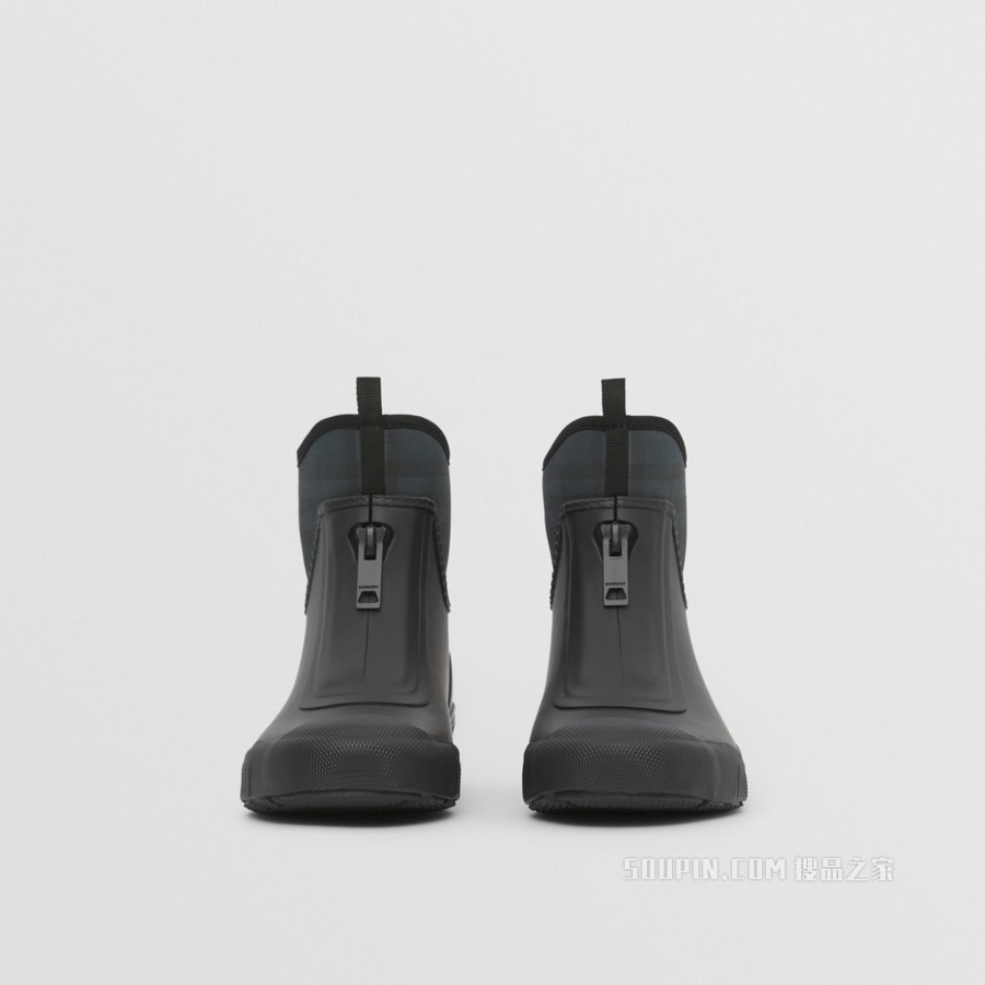 Vintage Check Neoprene and Rubber Rain Boots (Black/charcoal)