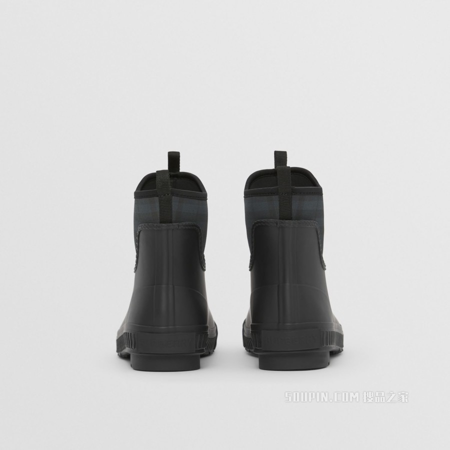 Vintage Check Neoprene and Rubber Rain Boots (Black/charcoal)