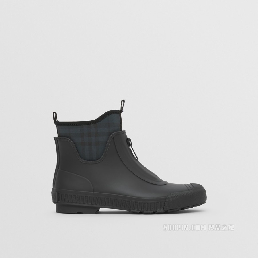 Vintage Check Neoprene and Rubber Rain Boots (Black/charcoal)