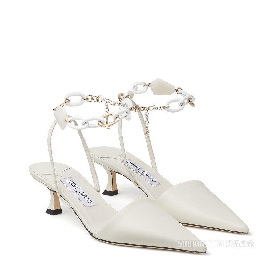 【jimmy Choo 周仰杰】rue 50 脚链缀饰拿铁色小牛皮露跟高跟鞋 Rue50clf080258 搜品之家