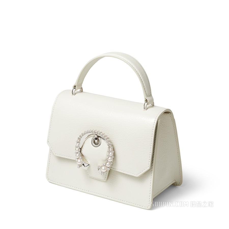 MADELINE SATCHEL/S 珍珠扣黑色漆皮革手拎包